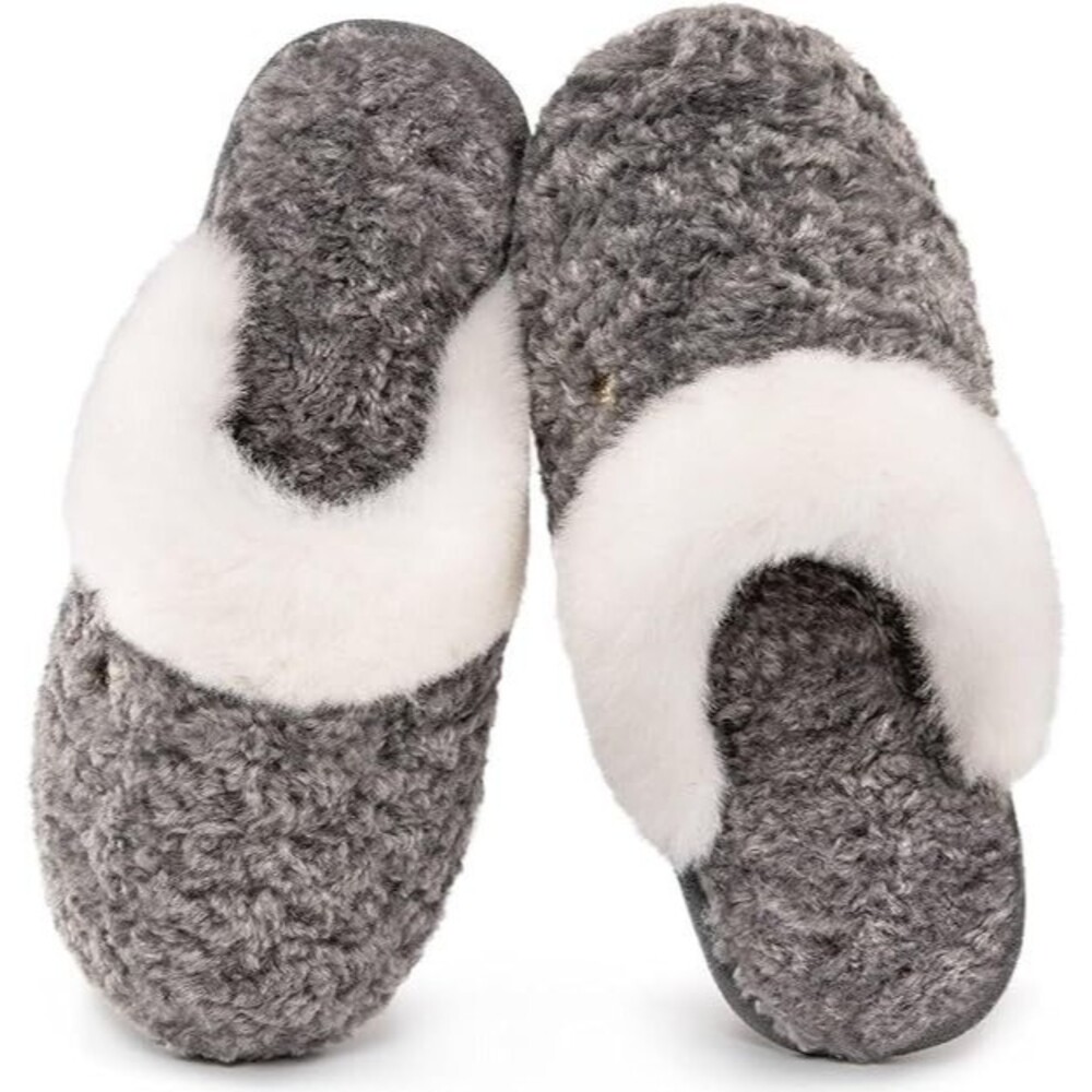 HomeTop Women's Cute Fuzzy Memory Foam Scuff Slippers Bedroom Lightweight US 7-8